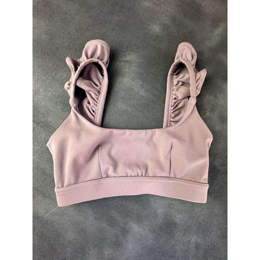 POPFLEX Ruffle Sports Bra XS Dusty Mauve Purple Activewear Coquette Yoga
